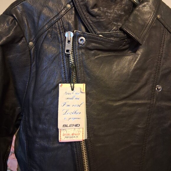 NWT Blend Women's Black Lined Genuine Leather Jacket Warm Outerwear Size L - Picture 7 of 14